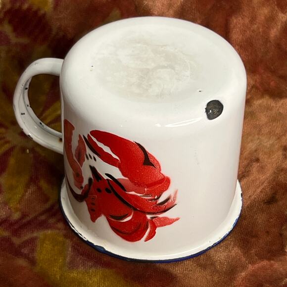 Vintage Enamel Sturdy Fines Lobster Mug Metal Camp Cup Enamel - Picture 6 of 6